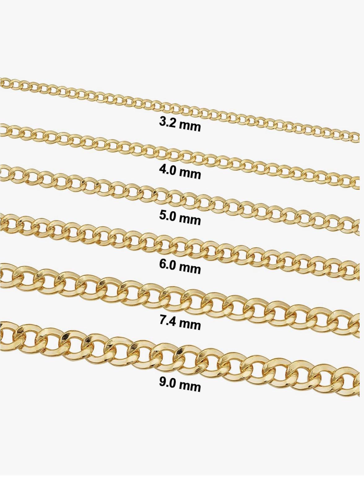 K Solid Yellow Gold Cuban Curb Link Chain Necklaces for Women and Men with Different Sizes (2.7mm, 3.6mm, 4.5mm, or 5.5mm) 2.7mm