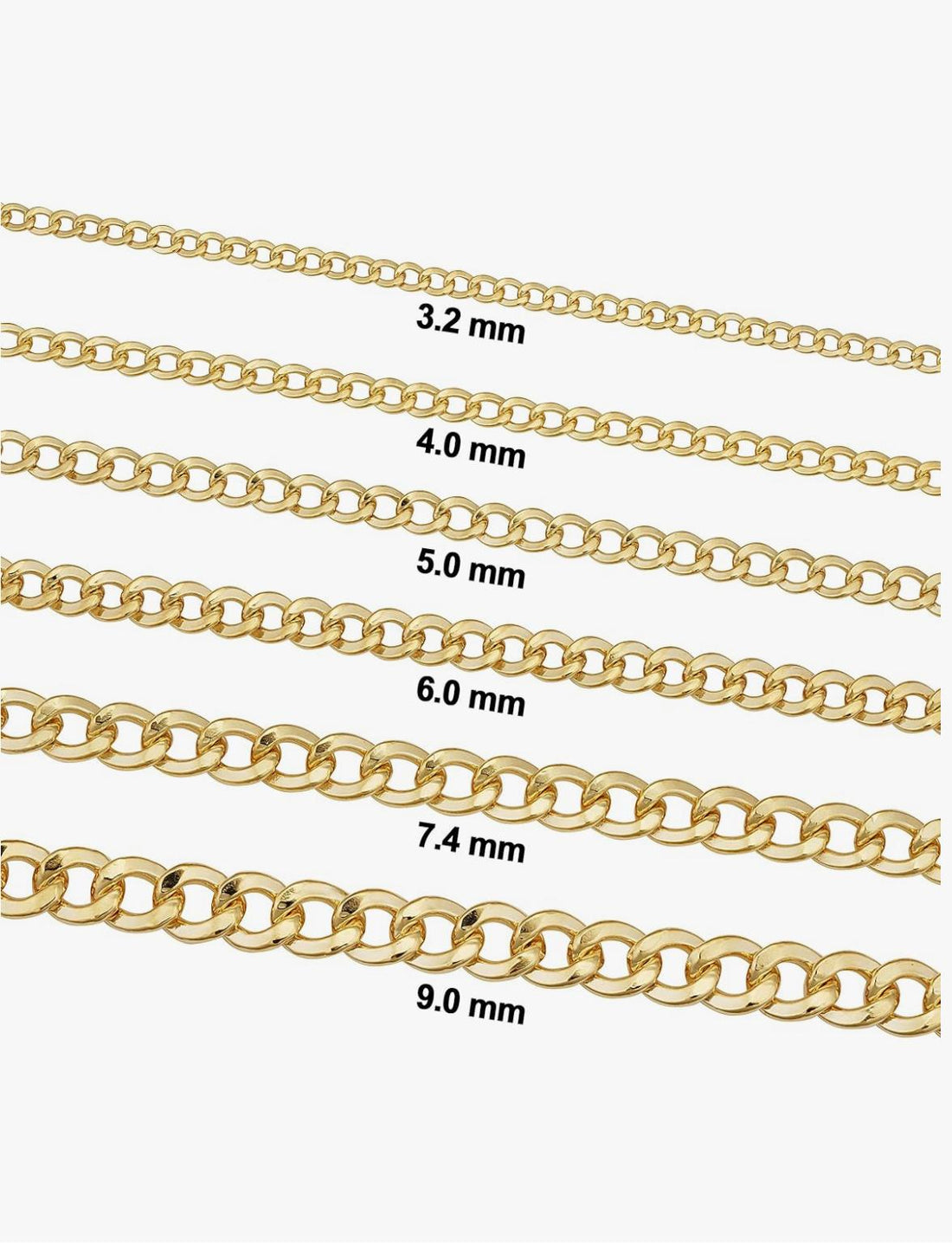 Kt Solid Yellow Gold Cuban Curb Link Chain Necklaces for Women and Men with Different Sizes (2.7mm, 3.6mm, 4.5mm, or 5.5mm) 2.7mm