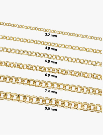 K Solid Yellow Gold Cuban Curb Link Chain Necklaces for Women and Men with Different Sizes (2.7mm, 3.6mm, 4.5mm, or 5.5mm) 2.7mm
