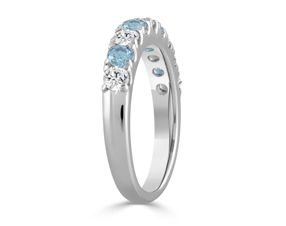 K WHITE GOLD 1.00CT BLUETOPEZ &amp; ROUND DIAMOND LADIES BAND