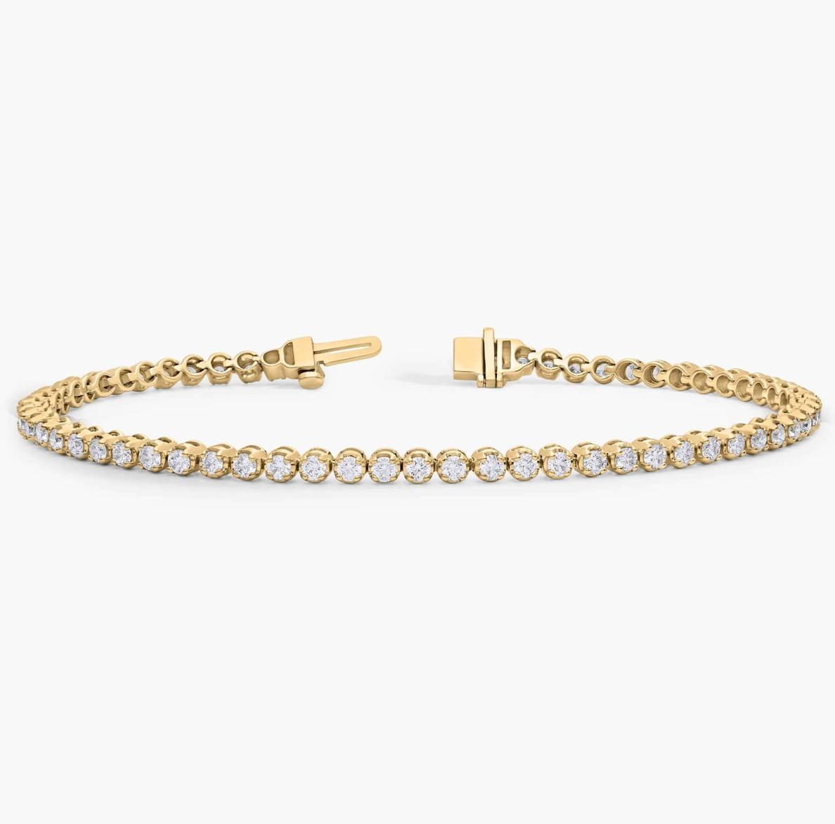 " Four Prong Lab-Grown Diamond Tennis Bracelet In 14K Yellow Gold (1 Ct. Tw. - F-G / VS2-SI1)