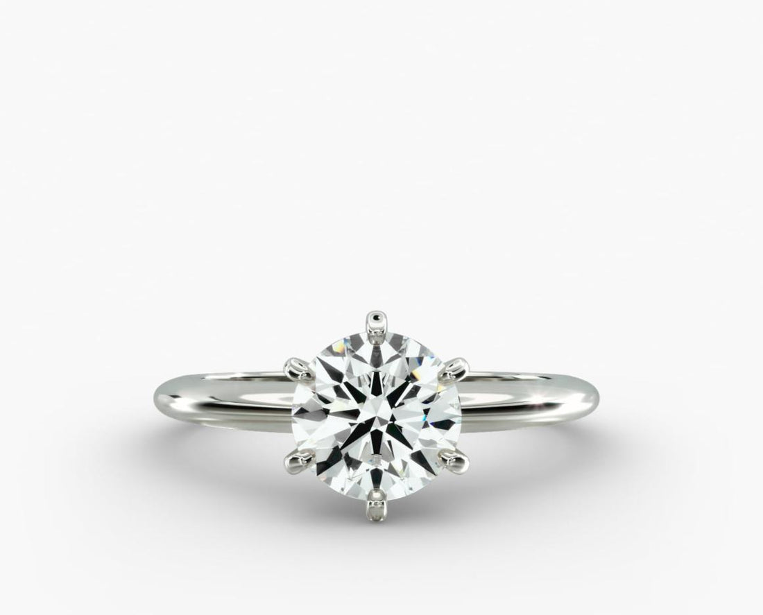 Classic Six-Prong Solitaire 1.00 ct Engagement Ring In 14K White Gold with round cut