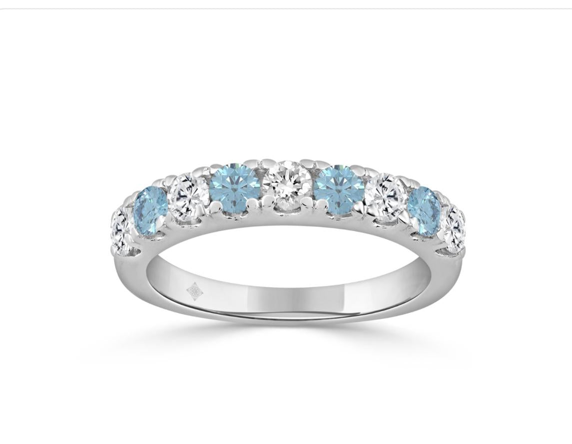 K WHITE GOLD 1.00CT BLUETOPEZ &amp; ROUND DIAMOND LADIES BAND