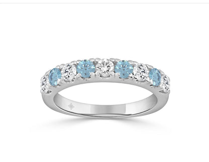 K WHITE GOLD 1.00CT BLUETOPEZ &amp; ROUND DIAMOND LADIES BAND