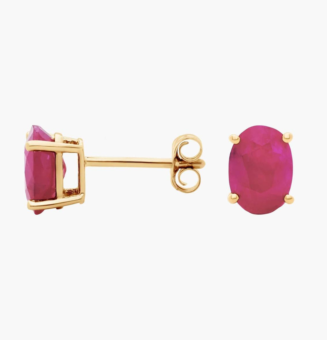 Oval Birthstone Ruby Stud Earrings In 14K Yellow Gold (7x5mm)