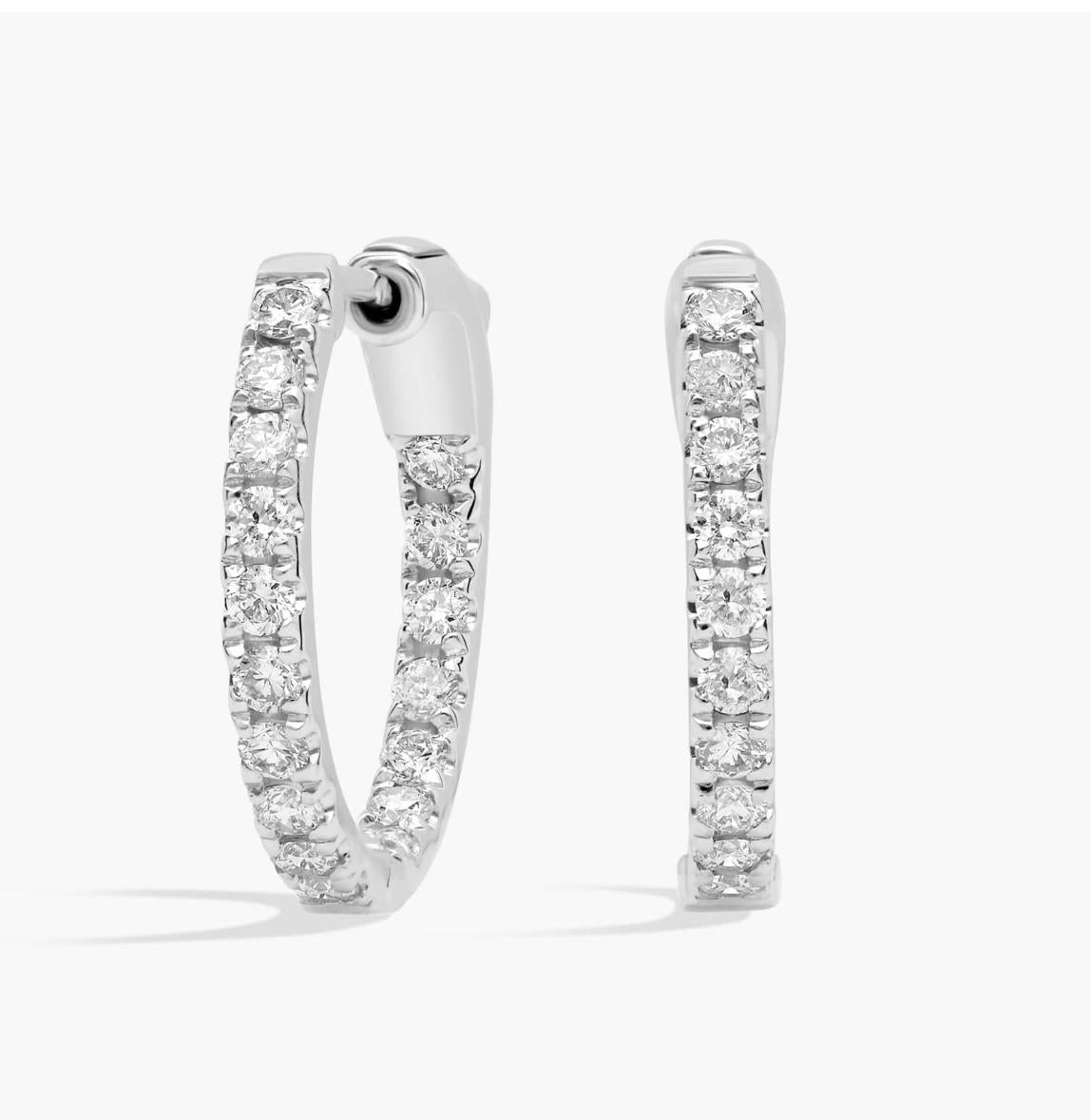 Inside Out Round Hoops, 1/2 Inch Diameter In 14K white gold Gold (1/2 Ct. Tw. - H-I / SI1-SI2) Natural Price for 0.25 ct