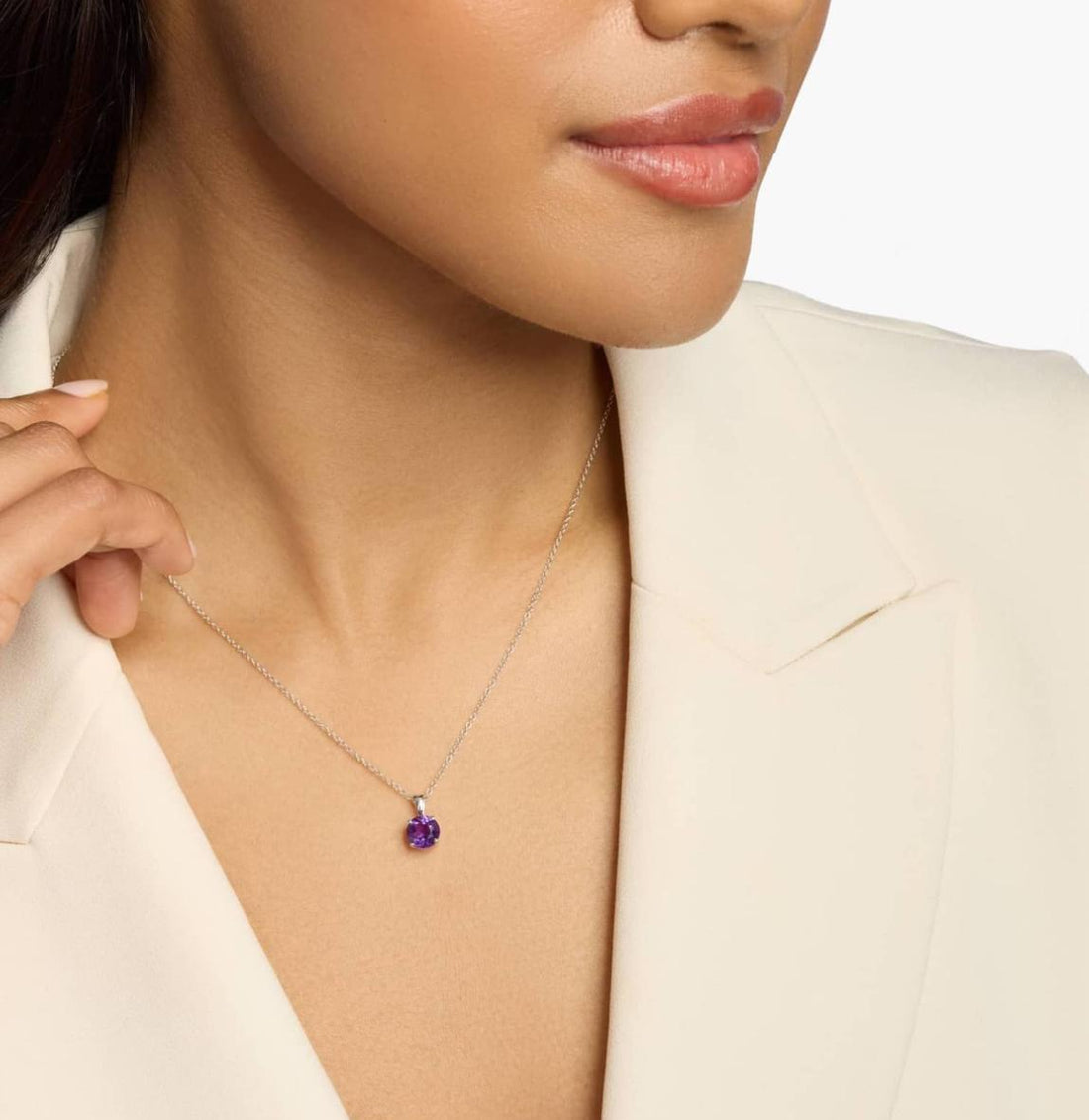 Amethyst Solitaire Pendant In 14k White Gold (7mm)